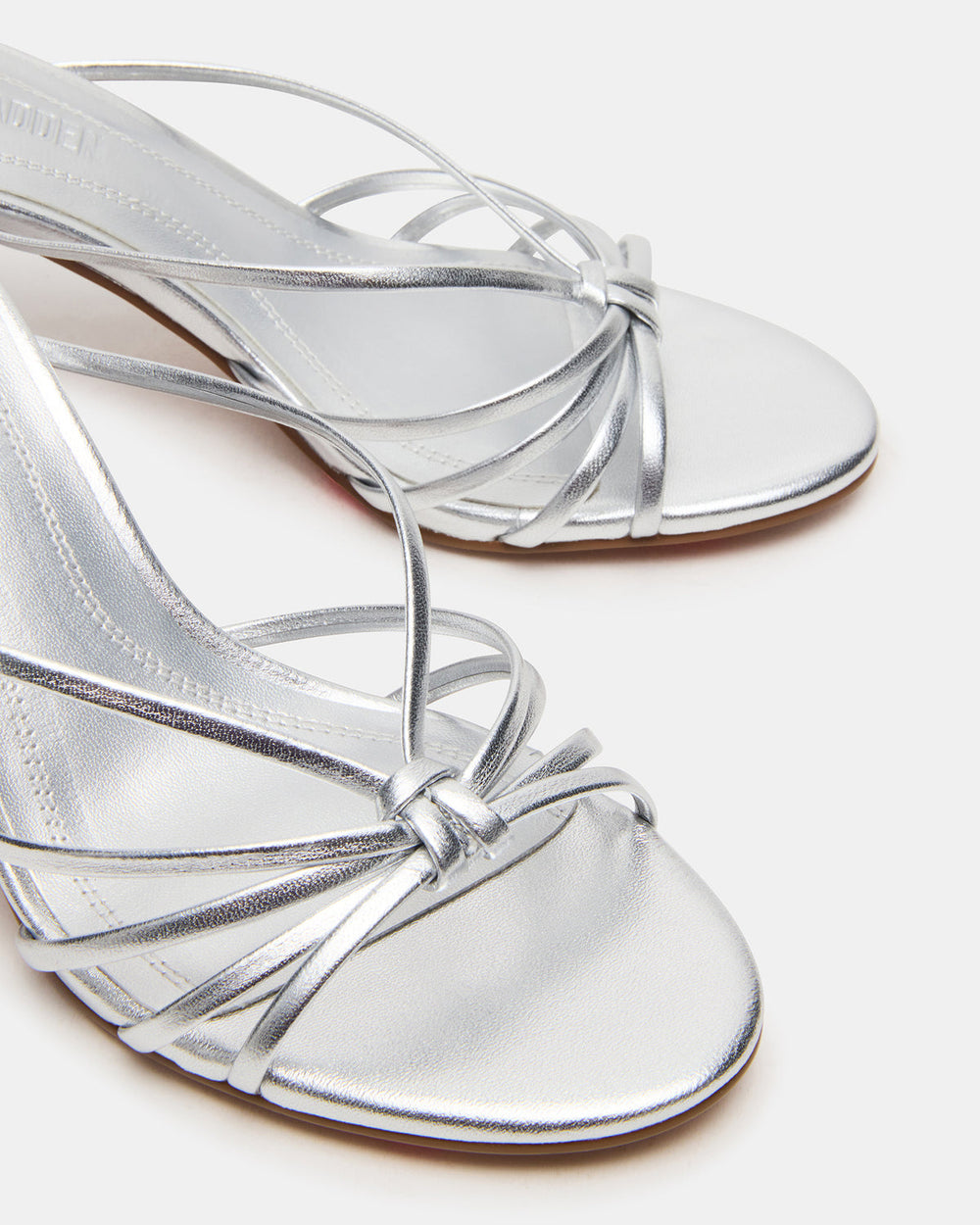 EDNA Silver Leather Strappy Mule Women's Heel | Steve Madden discount