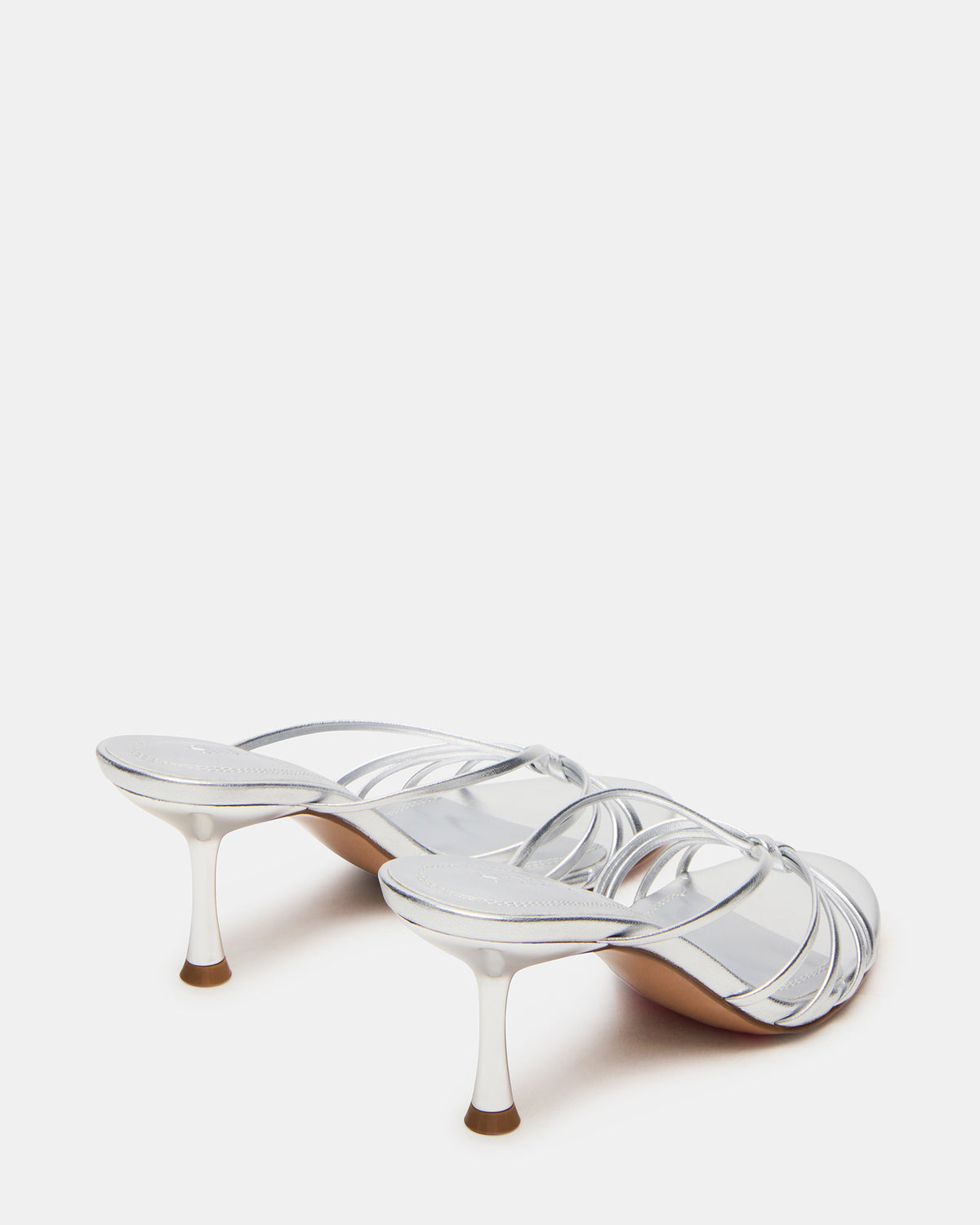 EDNA Silver Leather Strappy Mule Women's Heel | Steve Madden discount