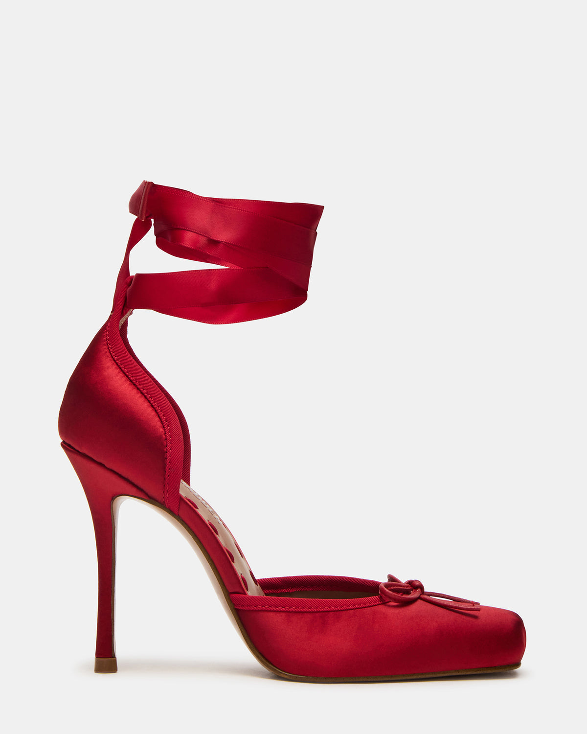 LARINA Red Satin Square-Toe Stiletto Pump Lace-Up Women's Heel | Steve Madden US
