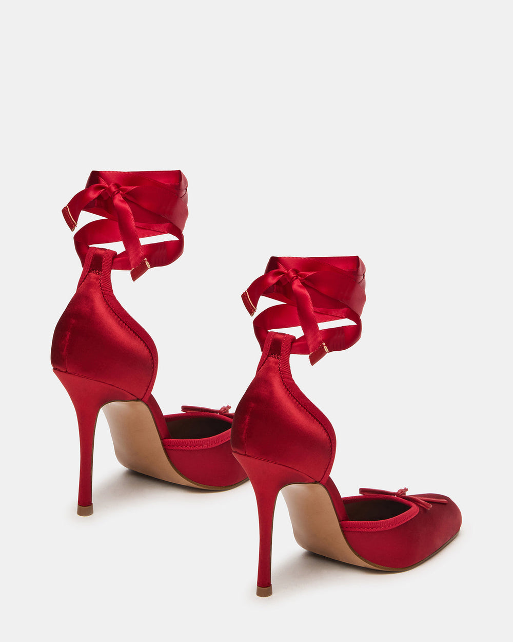 LARINA Red Satin Square-Toe Stiletto Pump Lace-Up Women's Heel | Steve Madden US