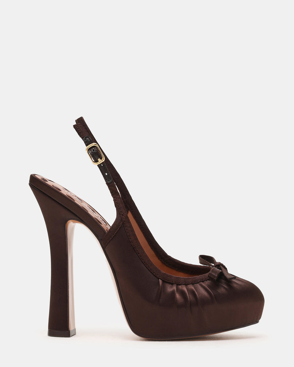 SOFIE Brown Satin Bow Slingback Platform Women's Heel | Steve Madden outlet