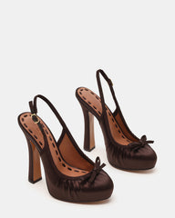 SOFIE Brown Satin Bow Slingback Platform Women's Heel | Steve Madden outlet