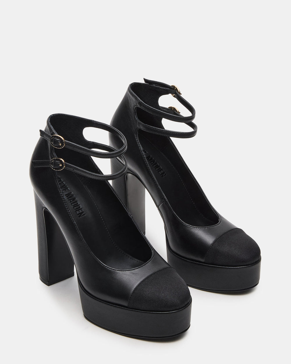 PEYTON Black Leather Block Heel Platform Women's Heel | Steve Madden for Sale