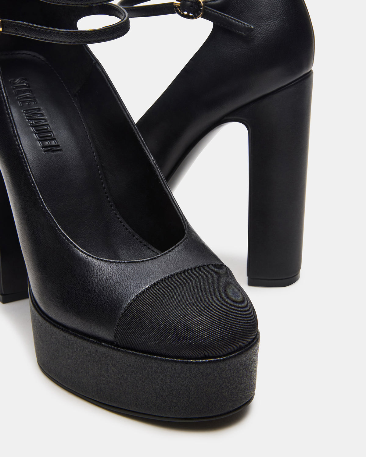 PEYTON Black Leather Block Heel Platform Women's Heel | Steve Madden for Sale