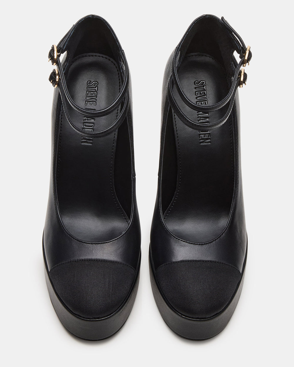 PEYTON Black Leather Block Heel Platform Women's Heel | Steve Madden for Sale