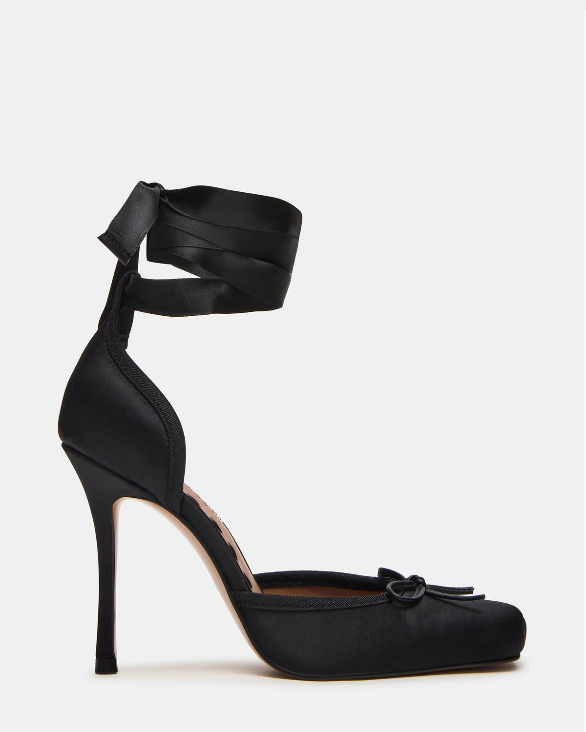 LARINA Black Satin Square-Toe Stiletto Pump Lace-Up Women's Heel | Steve Madden on Sale