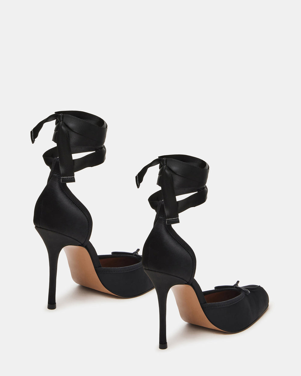 LARINA Black Satin Square-Toe Stiletto Pump Lace-Up Women's Heel | Steve Madden on Sale