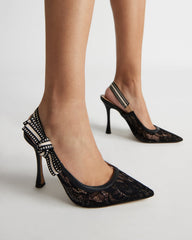 BRI Black Lace Slingback Pump Women's Heel | Steve Madden outlet