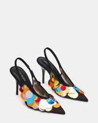 AVID Black Sequin Mesh Slingback Pointed Toe Pump Women's Heel | Steve Madden outlet