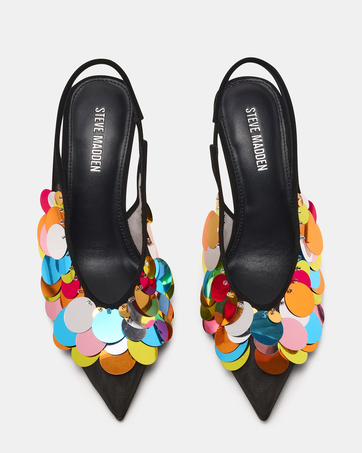 AVID Black Sequin Mesh Slingback Pointed Toe Pump Women's Heel | Steve Madden outlet