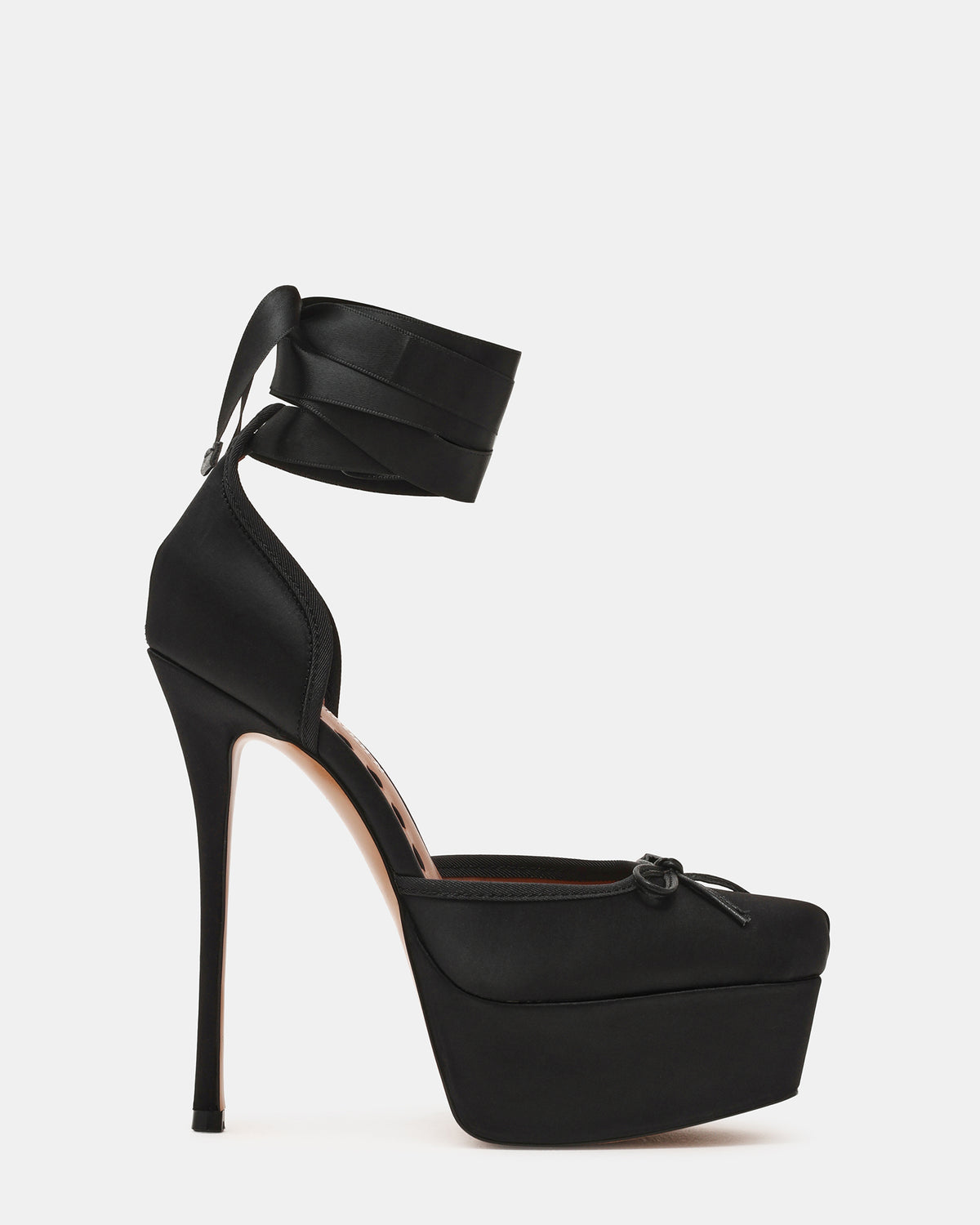 LISTEN Black Satin Stiletto Pump Lace-Up Women's Heel | Steve Madden Sale