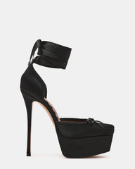 LISTEN Black Satin Stiletto Pump Lace-Up Women's Heel | Steve Madden Sale