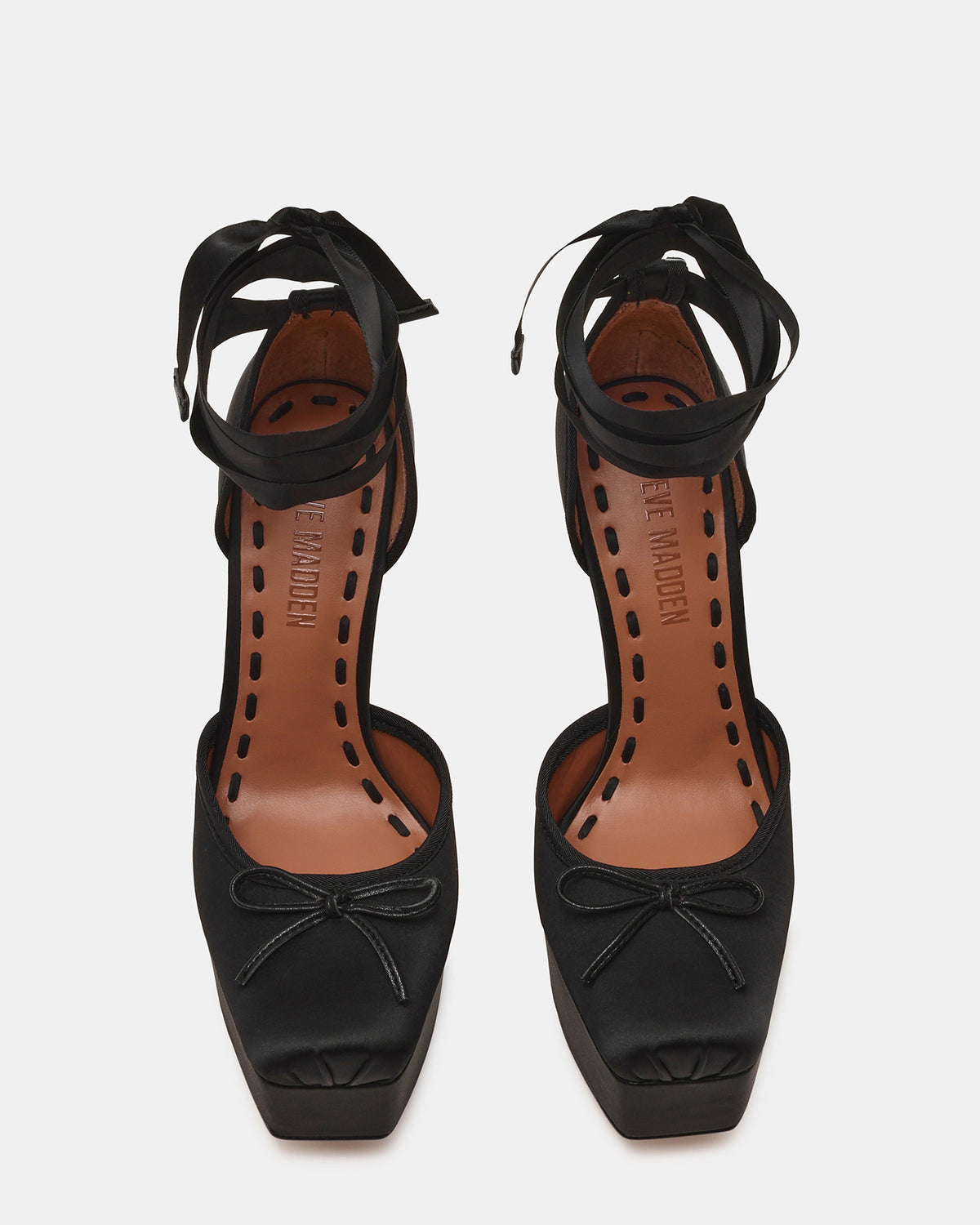 LISTEN Black Satin Stiletto Pump Lace-Up Women's Heel | Steve Madden Sale