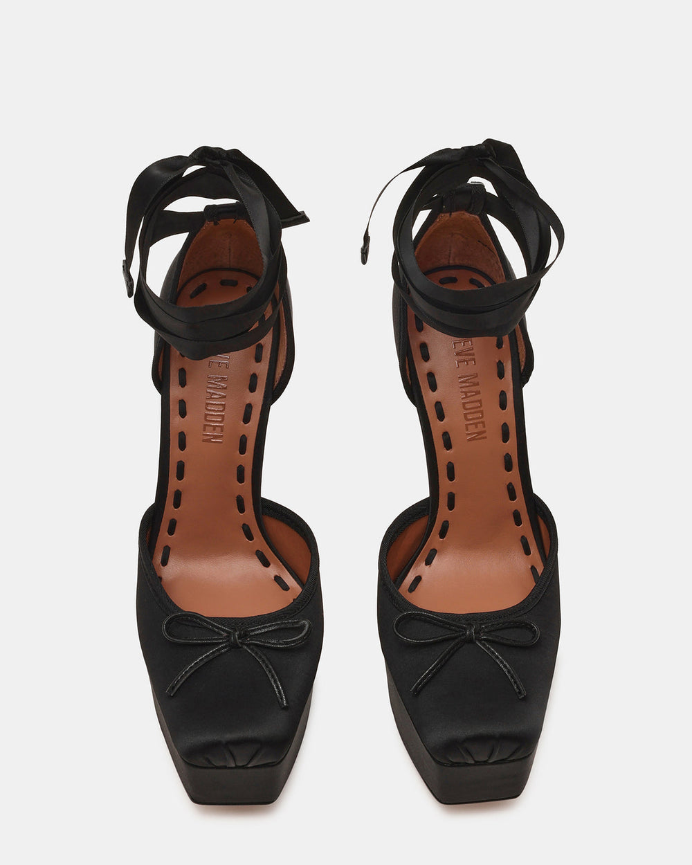 LISTEN Black Satin Stiletto Pump Lace-Up Women's Heel | Steve Madden Sale