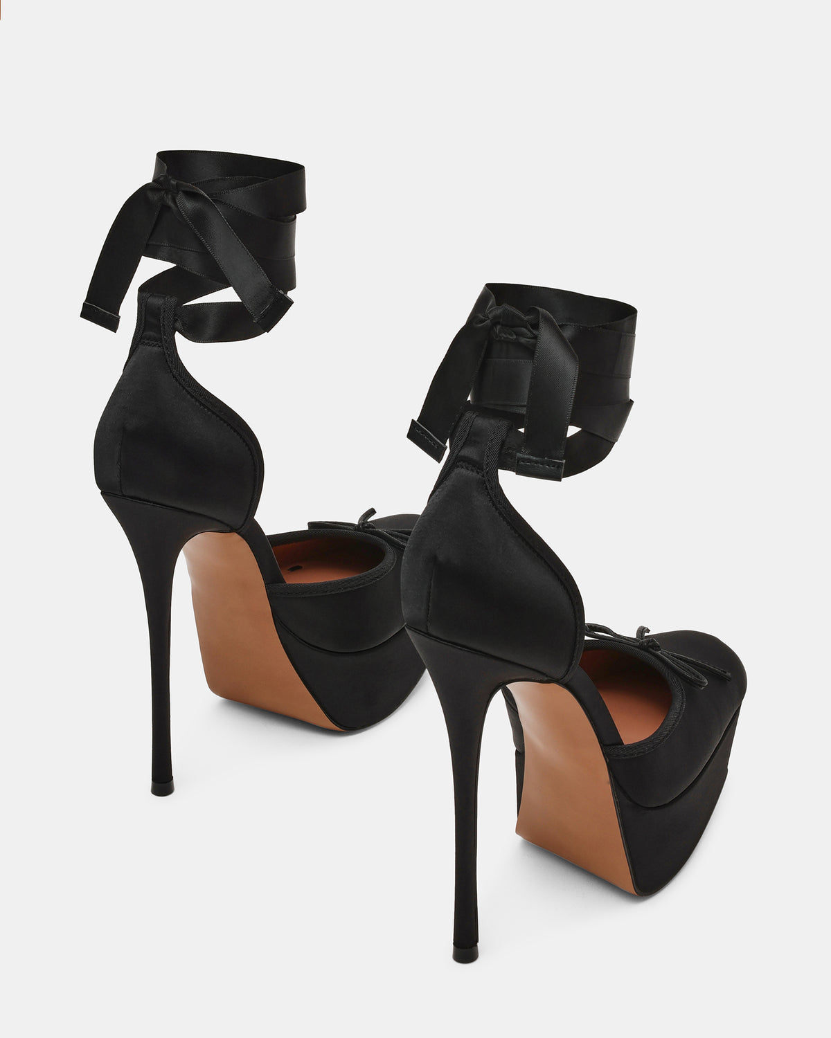 LISTEN Black Satin Stiletto Pump Lace-Up Women's Heel | Steve Madden Sale