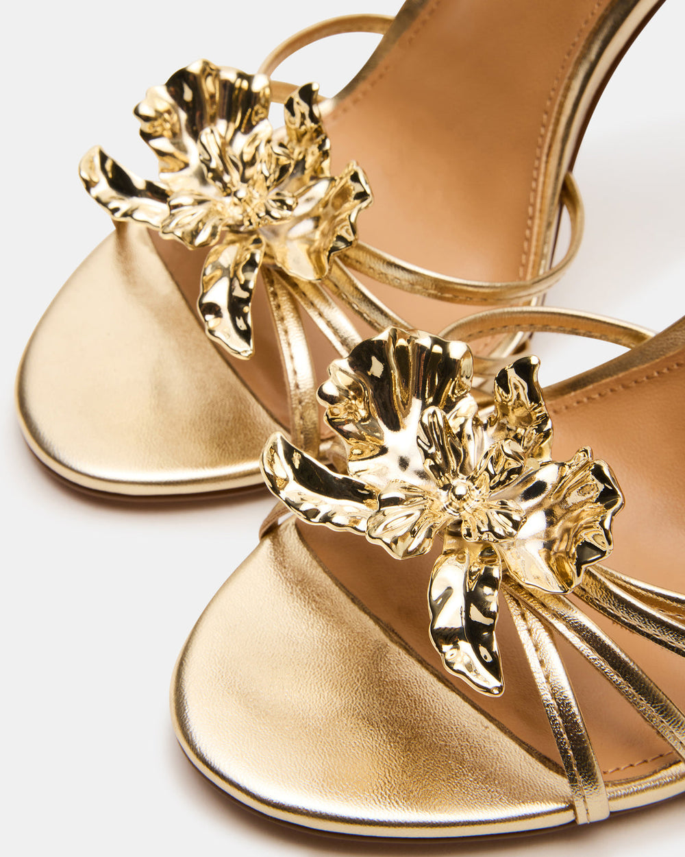 SWIRL Gold Strappy Stiletto Flower Women's Heel | Steve Madden outlet