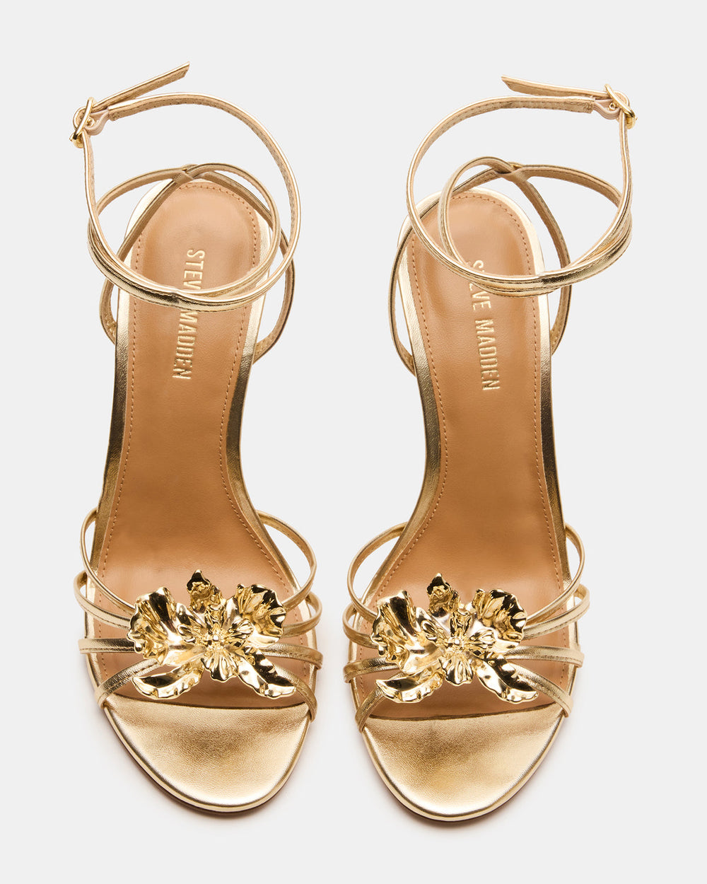 SWIRL Gold Strappy Stiletto Flower Women's Heel | Steve Madden outlet