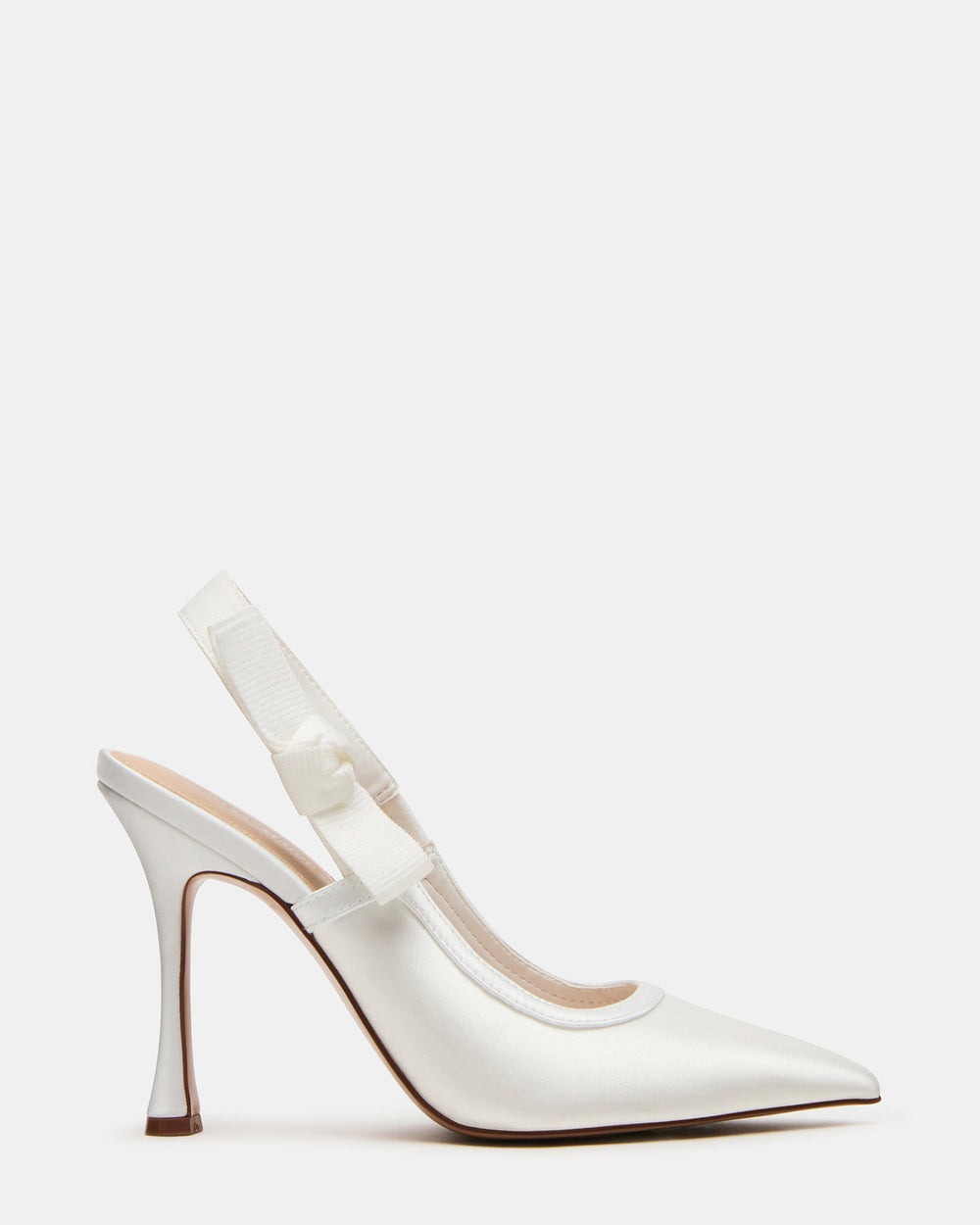 BRI White Satin Slingback Pump Women's Heel | Steve Madden Sale