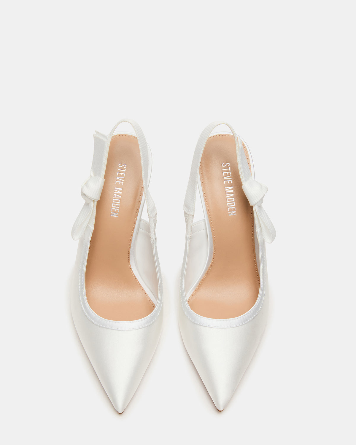 BRI White Satin Slingback Pump Women's Heel | Steve Madden Sale