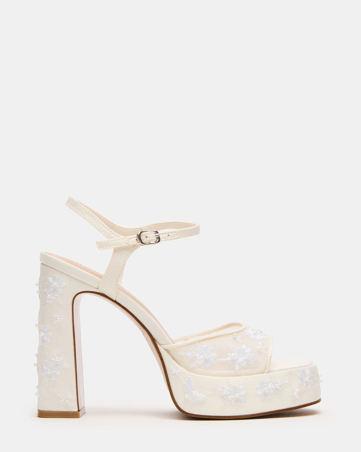 LIANDRA Embellished White Mesh Platform Square-Toe Strappy Women's Heel | Steve Madden for Sale