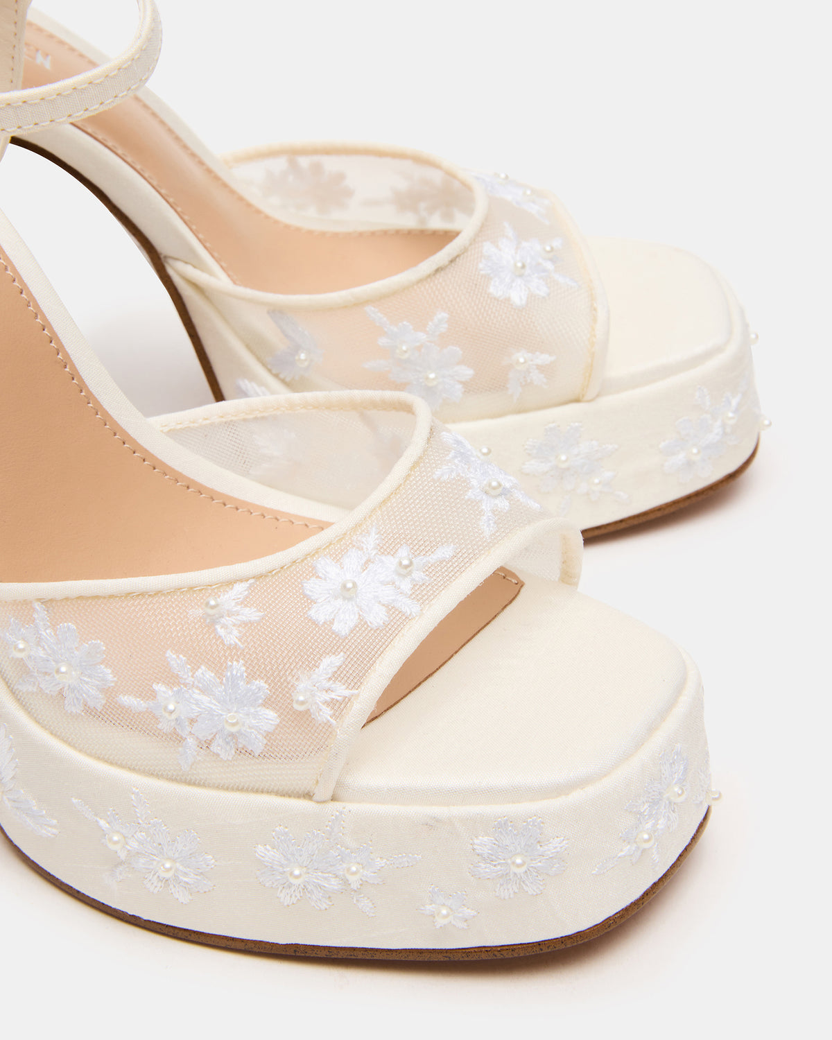 LIANDRA Embellished White Mesh Platform Square-Toe Strappy Women's Heel | Steve Madden for Sale