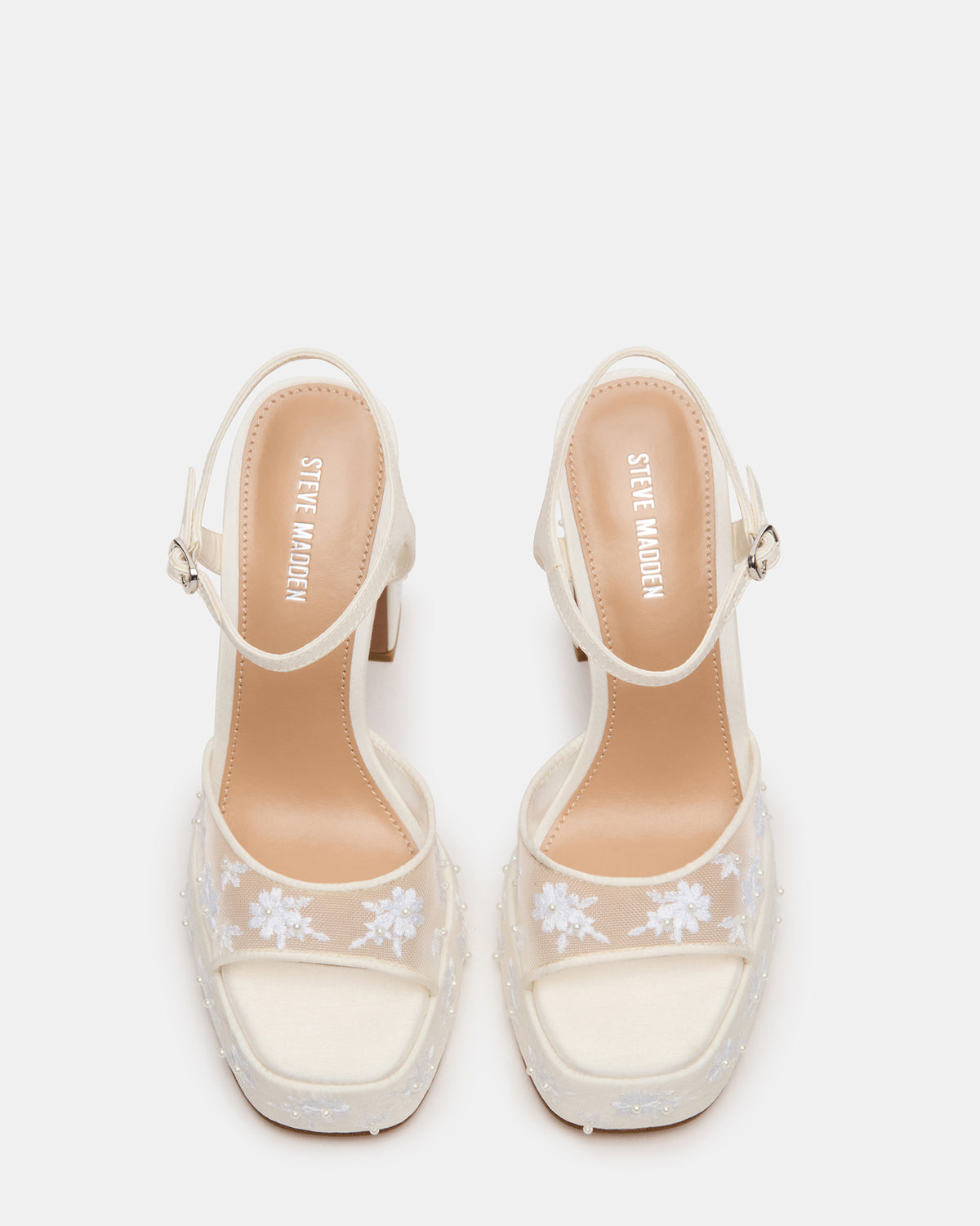 LIANDRA Embellished White Mesh Platform Square-Toe Strappy Women's Heel | Steve Madden for Sale
