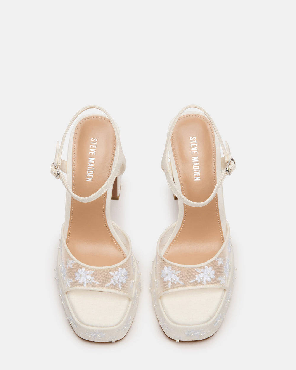 LIANDRA Embellished White Mesh Platform Square-Toe Strappy Women's Heel | Steve Madden for Sale