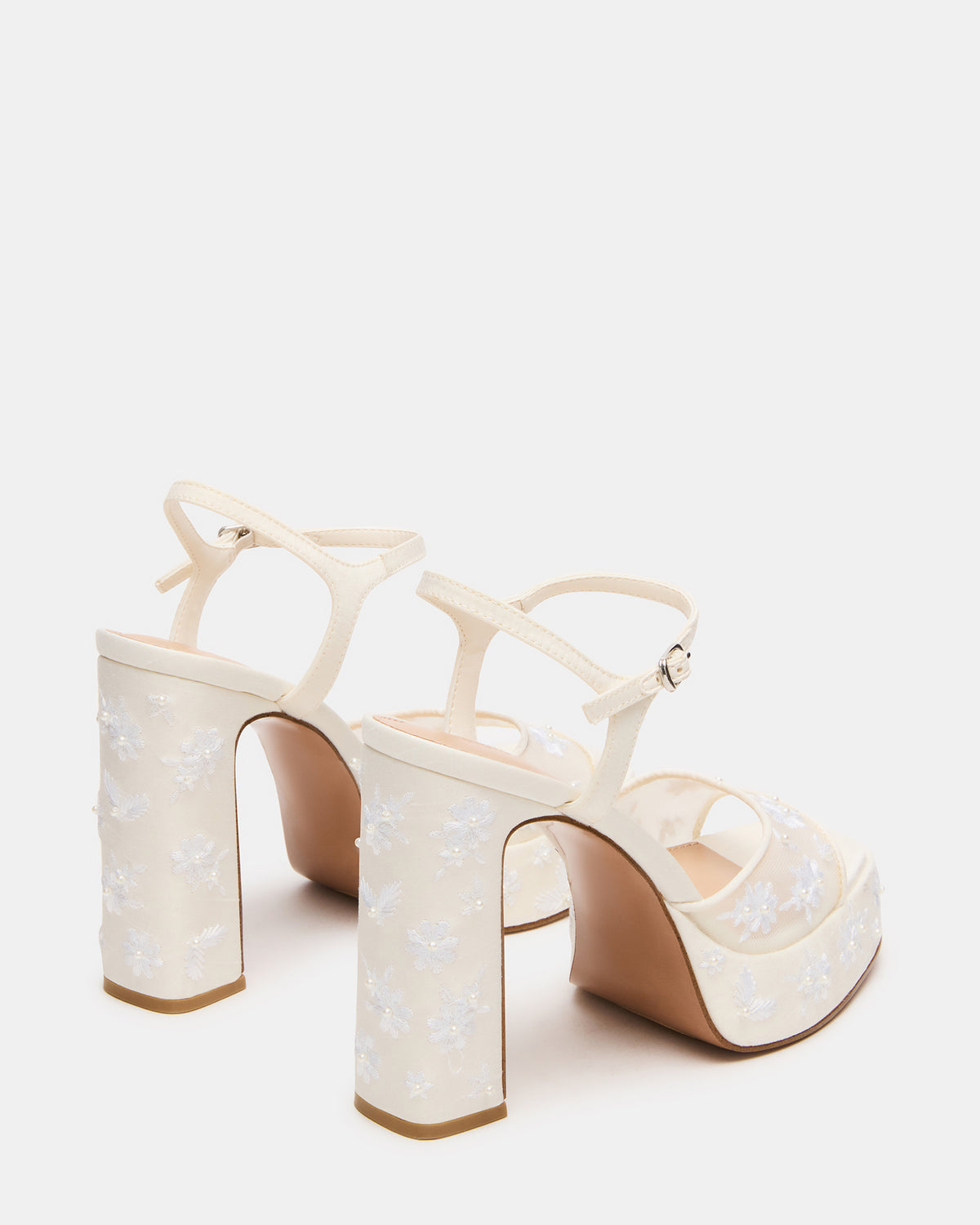 LIANDRA Embellished White Mesh Platform Square-Toe Strappy Women's Heel | Steve Madden for Sale