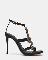 PYTHON Black Rhinestone Snake Stiletto Strappy Women's Heel | Steve Madden US