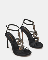 PYTHON Black Rhinestone Snake Stiletto Strappy Women's Heel | Steve Madden US