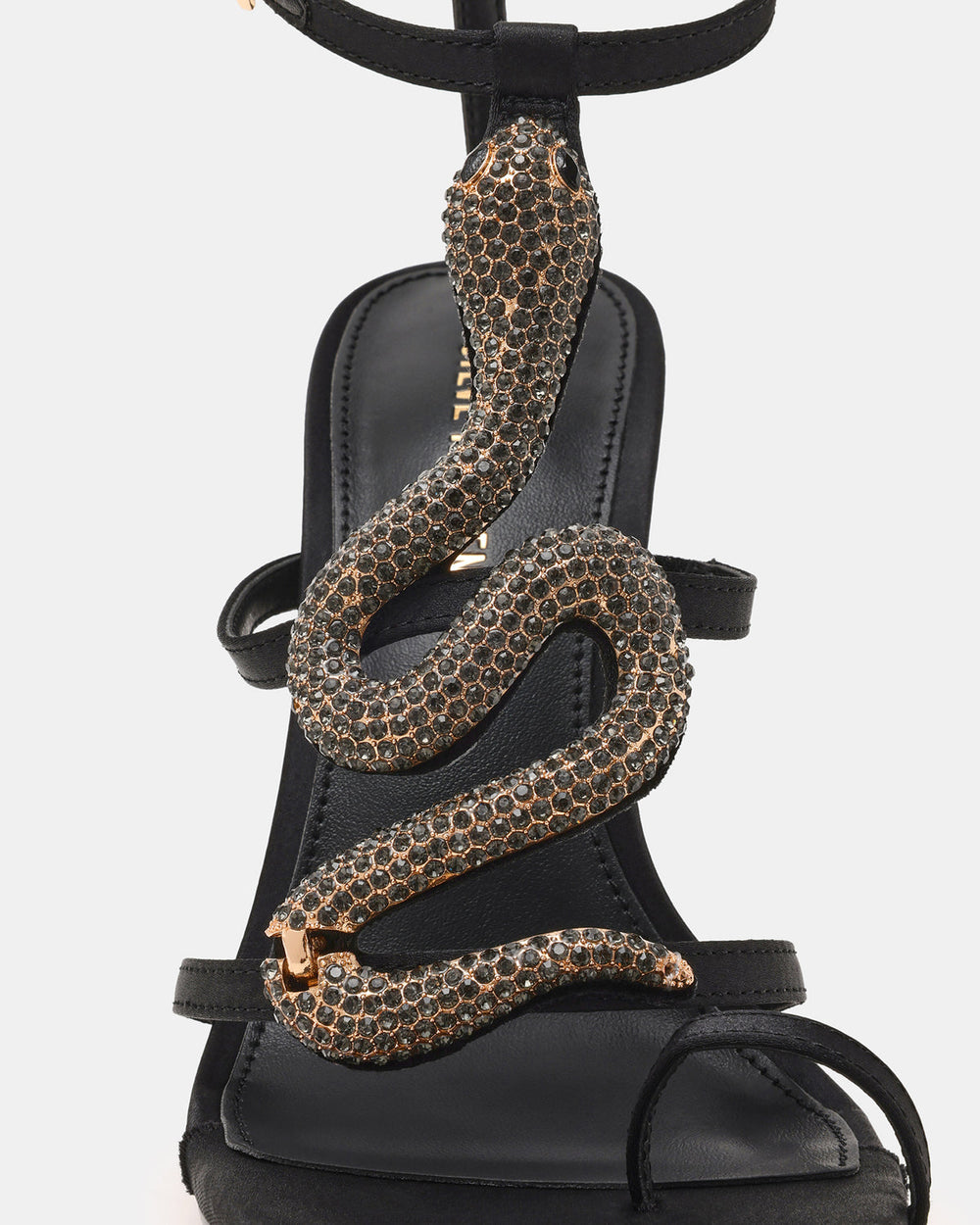 PYTHON Black Rhinestone Snake Stiletto Strappy Women's Heel | Steve Madden US