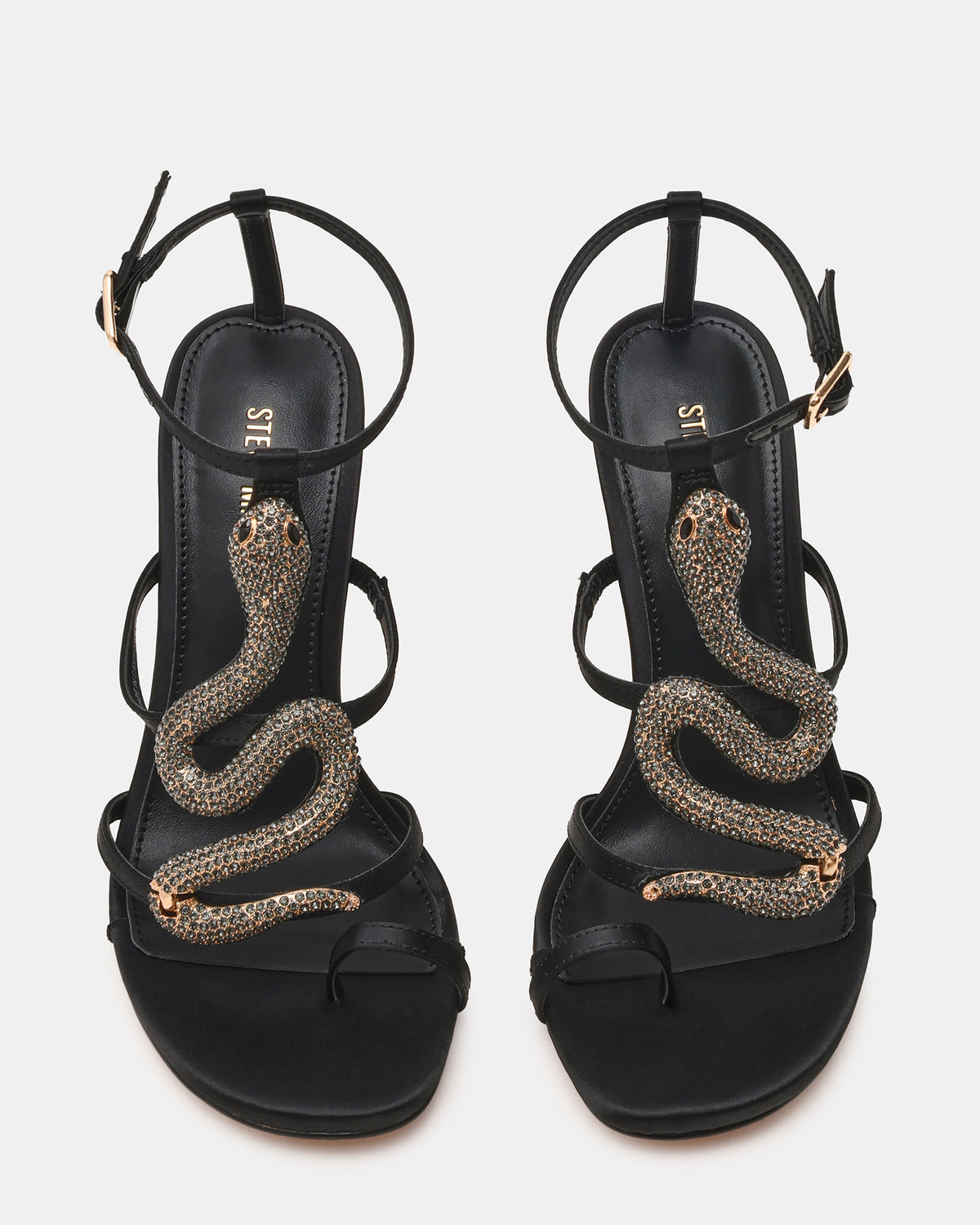 PYTHON Black Rhinestone Snake Stiletto Strappy Women's Heel | Steve Madden US