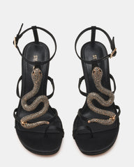 PYTHON Black Rhinestone Snake Stiletto Strappy Women's Heel | Steve Madden US