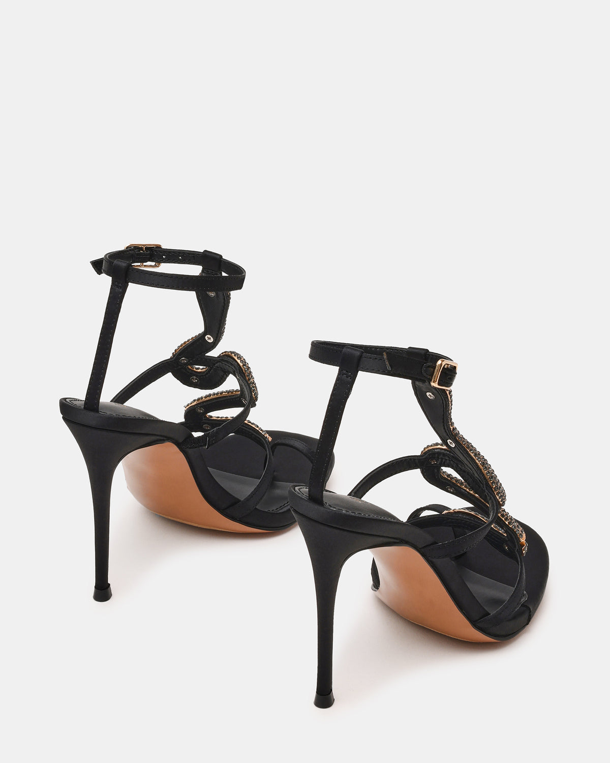 PYTHON Black Rhinestone Snake Stiletto Strappy Women's Heel | Steve Madden US