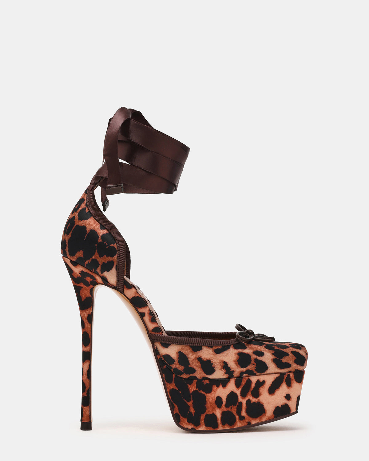 LISTEN Leopard Satin Stiletto Pump Lace-Up Women's Heel | Steve Madden Sale