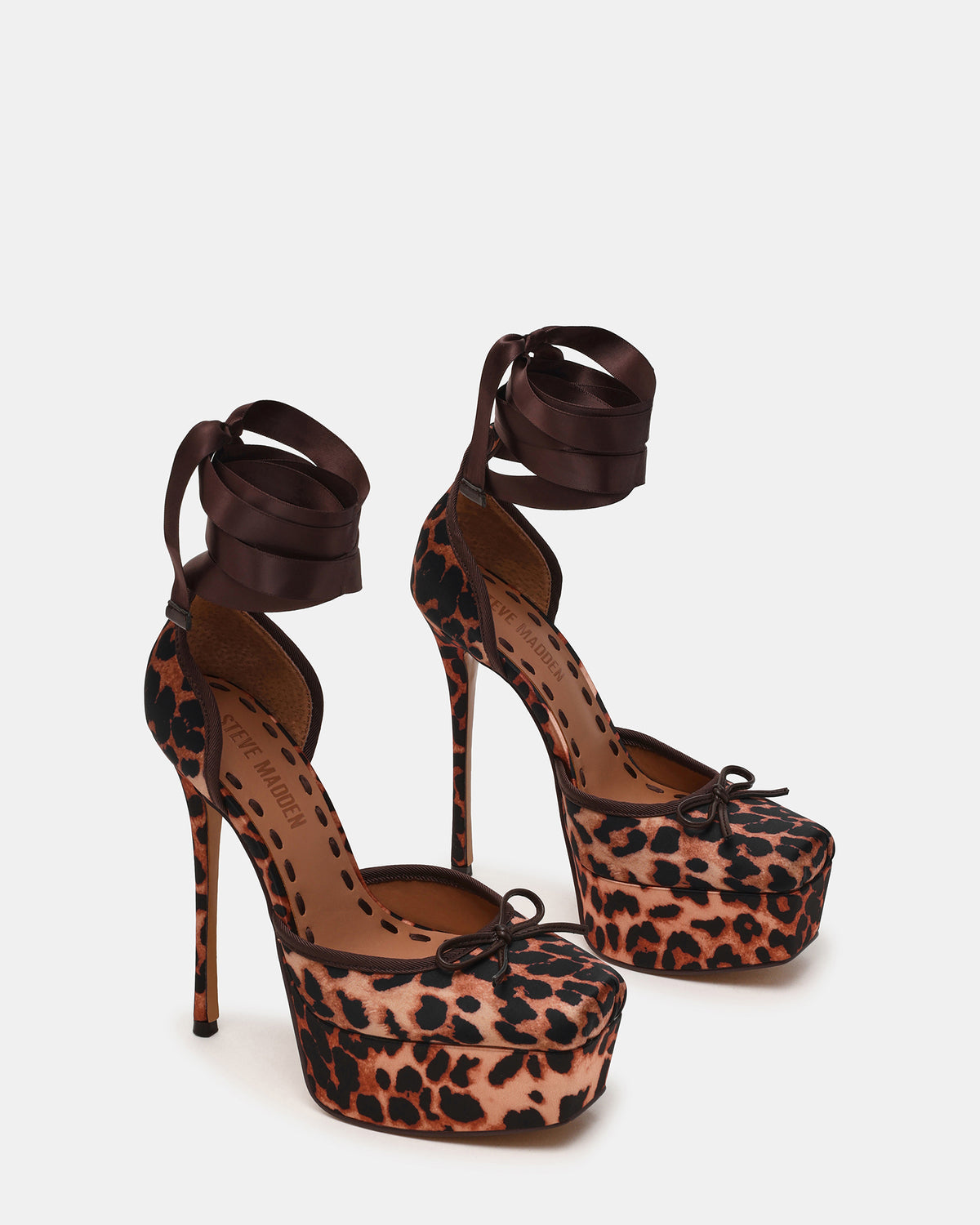 LISTEN Leopard Satin Stiletto Pump Lace-Up Women's Heel | Steve Madden Sale