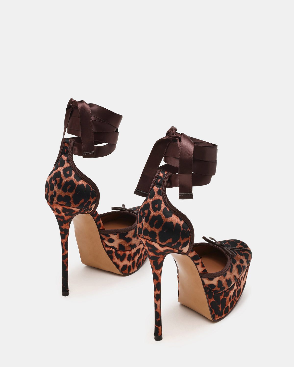 LISTEN Leopard Satin Stiletto Pump Lace-Up Women's Heel | Steve Madden Sale