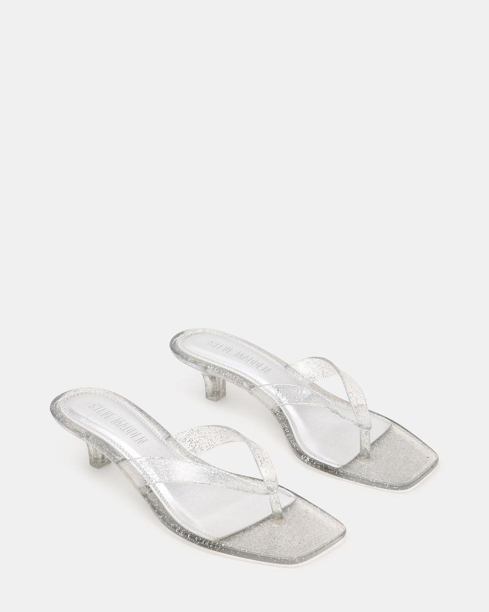 TRACIE Jelly Silver Glitter Thong Strap Women's Kitten Heel | Steve Madden online