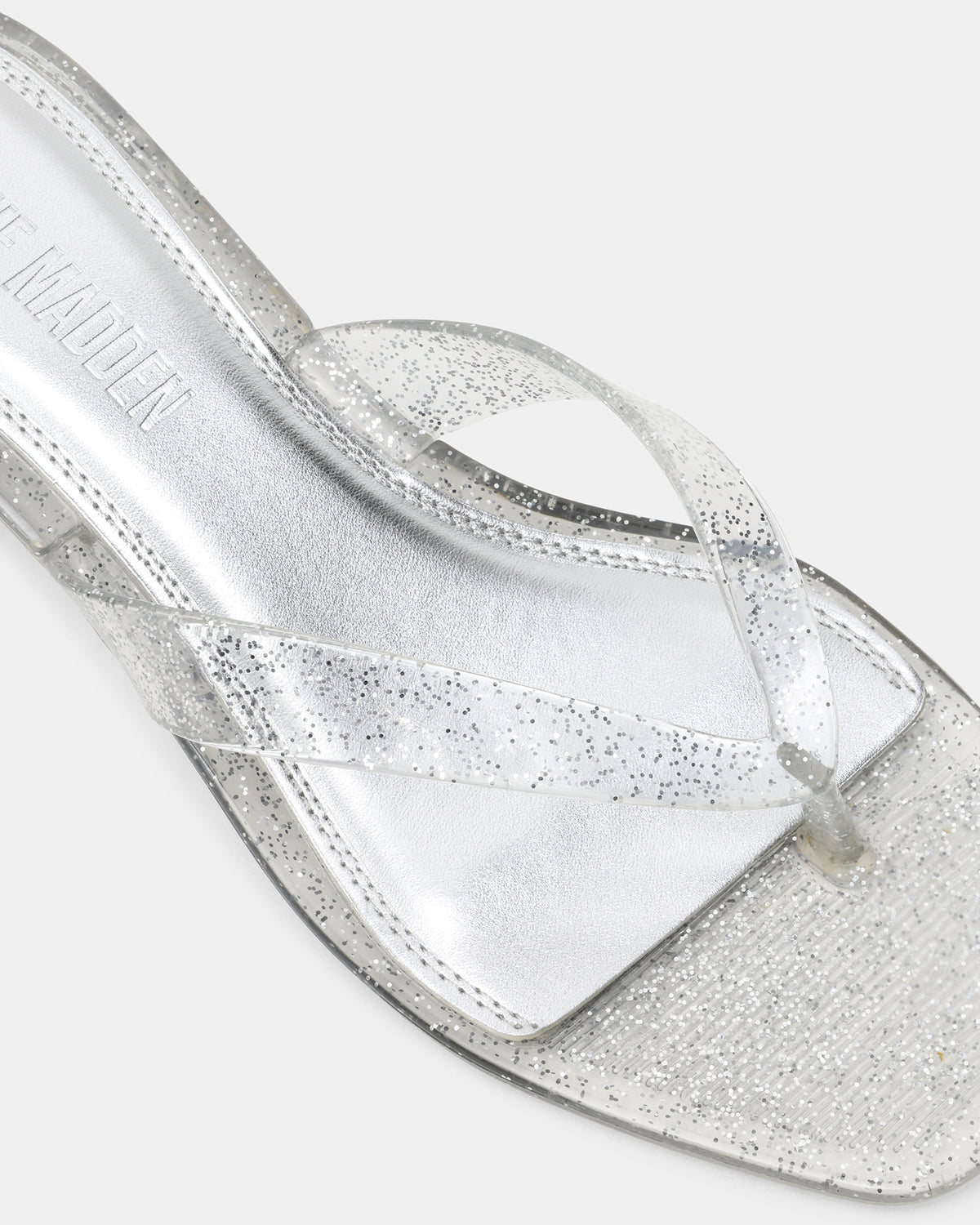 TRACIE Jelly Silver Glitter Thong Strap Women's Kitten Heel | Steve Madden online