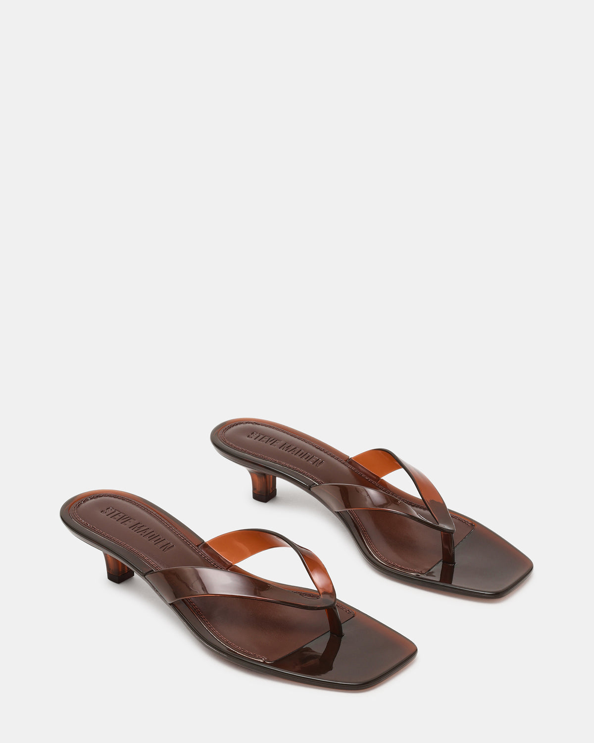 TRACIE Jelly Dark Brown Thong Strap Women's Kitten Heel | Steve Madden Sale