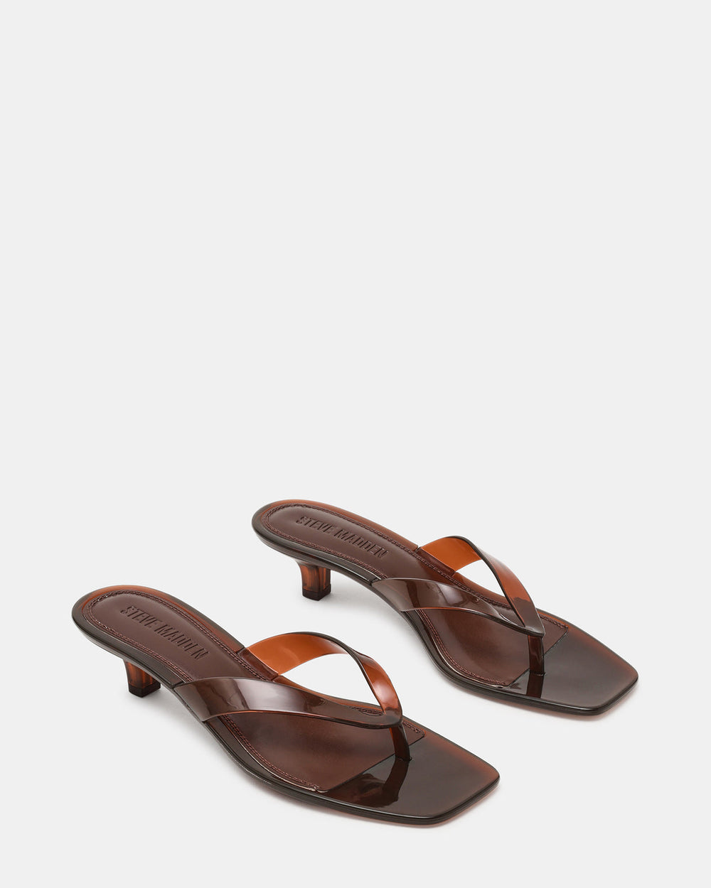 TRACIE Jelly Dark Brown Thong Strap Women's Kitten Heel | Steve Madden Sale
