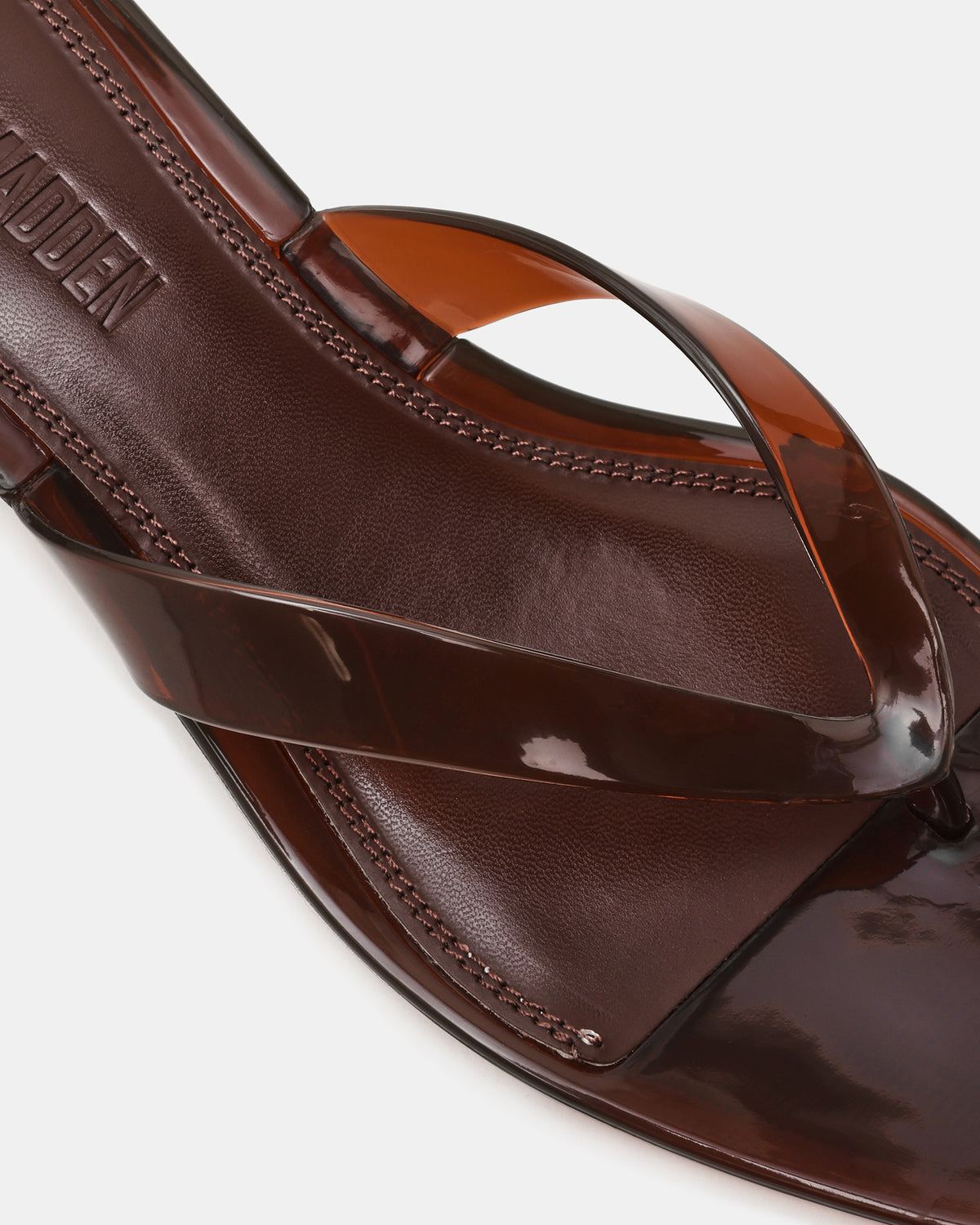 TRACIE Jelly Dark Brown Thong Strap Women's Kitten Heel | Steve Madden Sale
