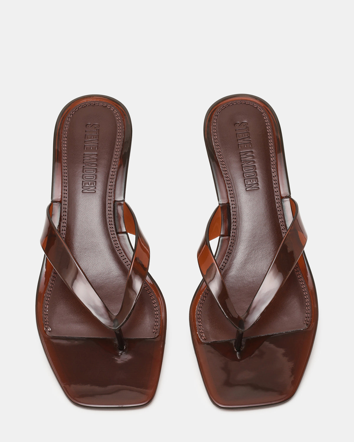 TRACIE Jelly Dark Brown Thong Strap Women's Kitten Heel | Steve Madden Sale
