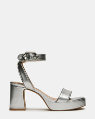 ELIDA Silver Leather Ankle Strap Platform Women's Block Heel | Steve Madden for Sale