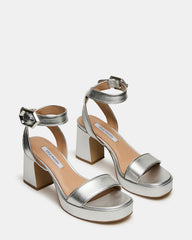 ELIDA Silver Leather Ankle Strap Platform Women's Block Heel | Steve Madden for Sale