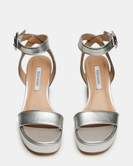ELIDA Silver Leather Ankle Strap Platform Women's Block Heel | Steve Madden for Sale