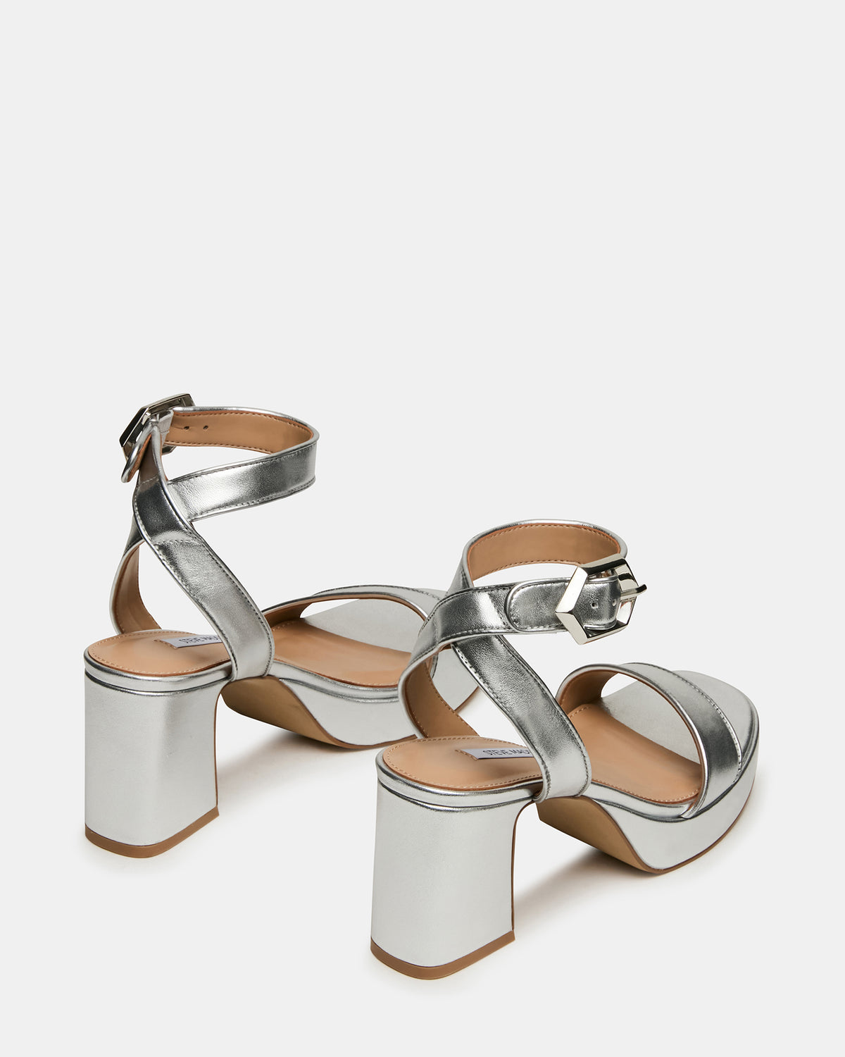 ELIDA Silver Leather Ankle Strap Platform Women's Block Heel | Steve Madden for Sale