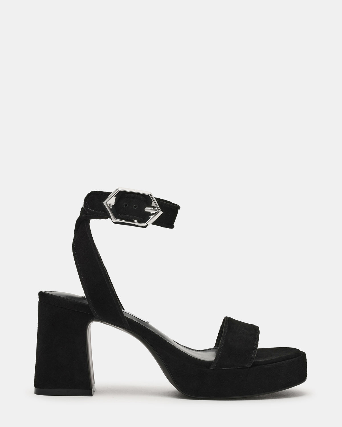 ELIDA Black Suede Ankle Strap Platform Women's Block Heel | Steve Madden discount