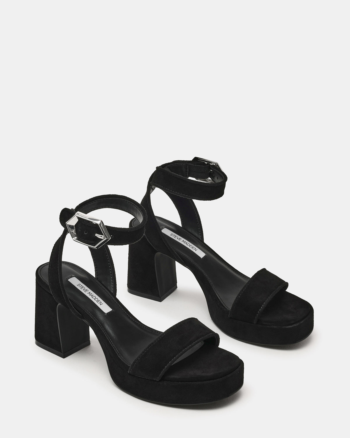 ELIDA Black Suede Ankle Strap Platform Women's Block Heel | Steve Madden discount