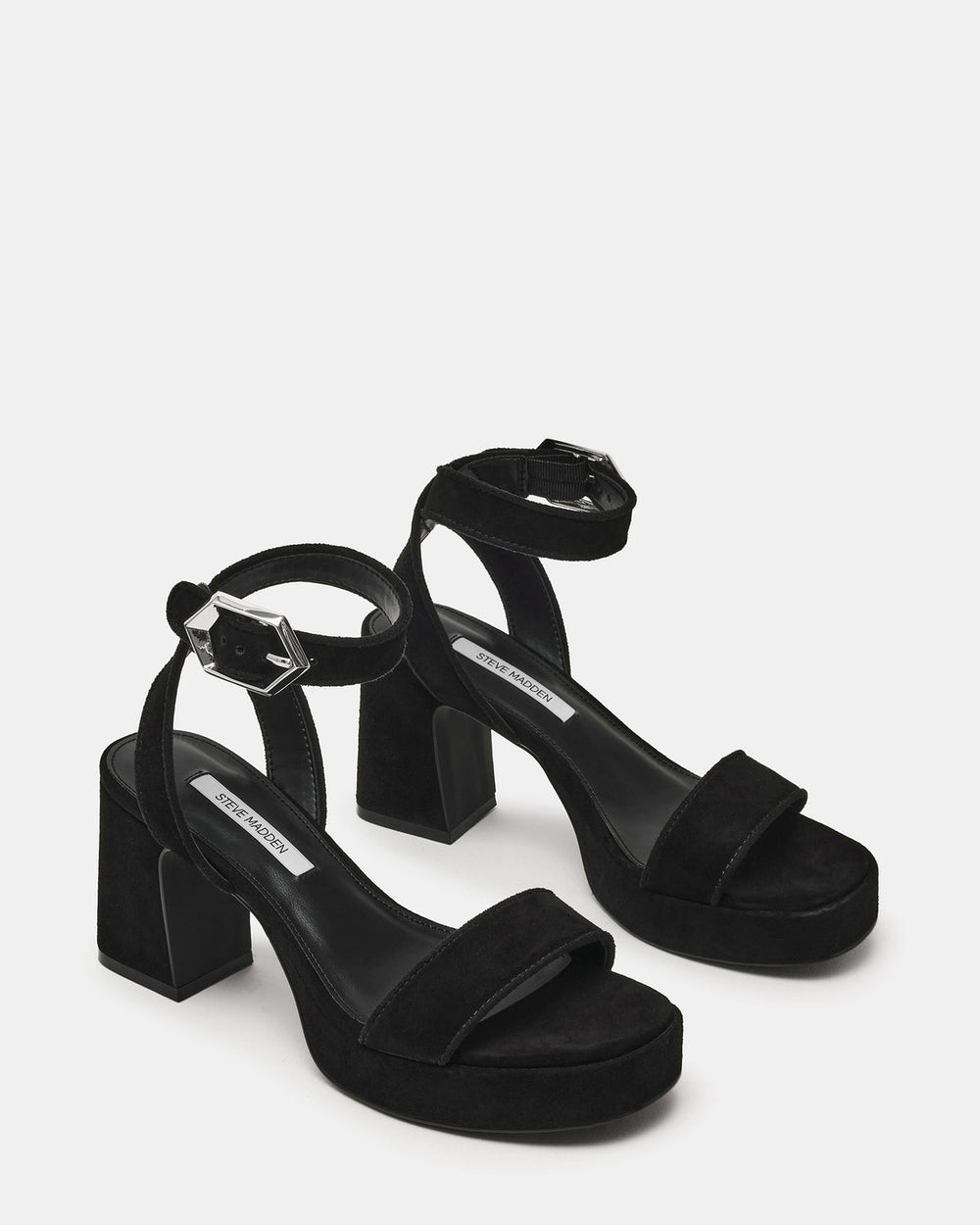 ELIDA Black Suede Ankle Strap Platform Women's Block Heel | Steve Madden discount